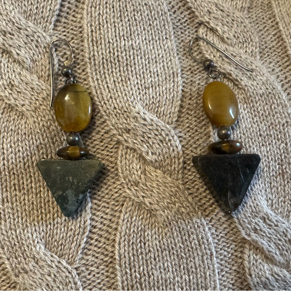 Handcrafted Vintage Beaded Necklace and Earring Set, Natural Stone & Sterling - Picture 3 of 6